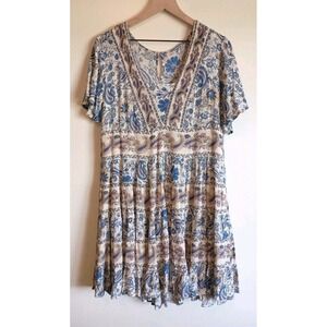 Bila Blue Paisley Crinkle Gauze Boho Babydoll Dress Size L